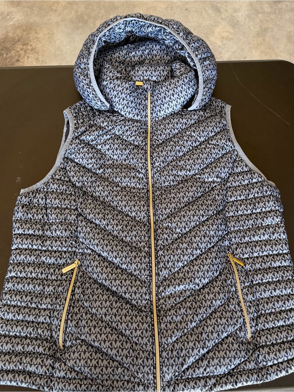 Michael Kors Navy Blue vest with Light Blue MK Logo Trim